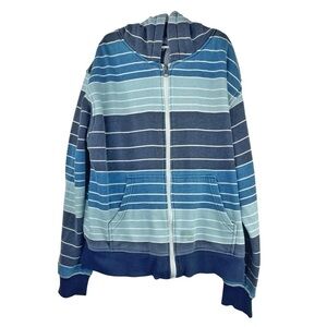 POINT ZERO Kids Boys Blue Striped Surfer Style Full Zip Hoodie w Sherpa Lining L